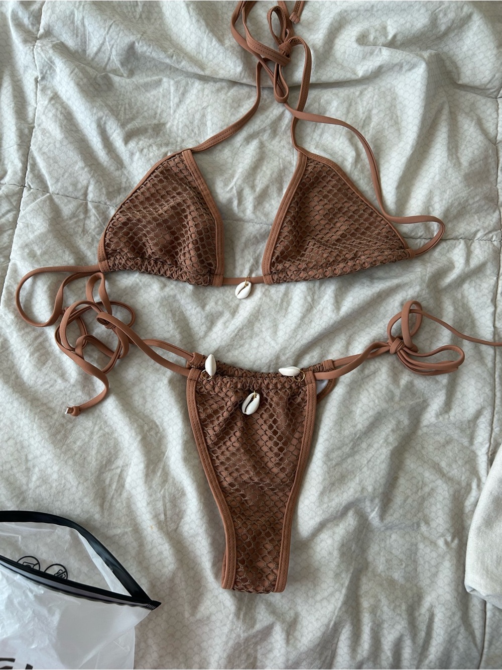 Bikini Set in Chestnut Brown with Shell Accents